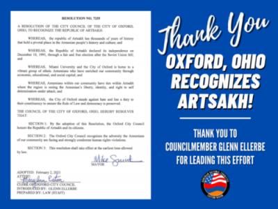 Ohio's Oxford recognizes Artsakh's independence