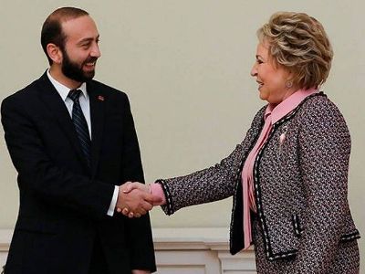 Armenia parliament speaker awards Russia Federation Council chair with National Assembly Medal of Honor