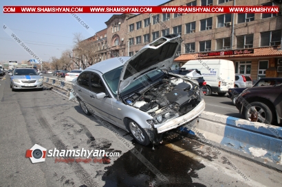 Արշակունյաց պողոտայում BMW-ն վրաերթի է ենթարկել հետիոտնին, ապա հայտնվել բետոնե պատնեշի վրա. կա վիրավոր