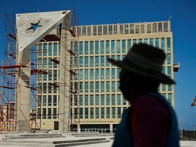 Giant concrete flag is erected in front of US Embassy in Cuba's capital