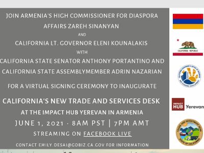 California Governor's Office of Business and Economic Development opening office in Yerevan