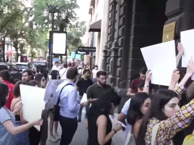 Young members of ARF-D protesting against EU representative's visit to Armenia