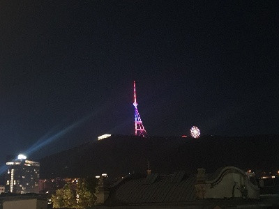 Georgia capital Tbilisi TV tower illuminated in colors of Armenia flag (PHOTOS)