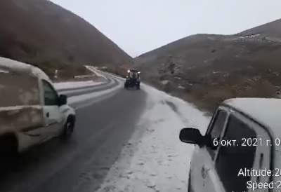Snow falls at Armenia’s Dilijan road bends