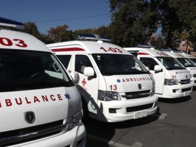 Yerevan ambulance drivers staging protest