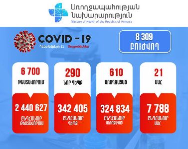 290 new cases of COVID-19 confirmed in Armenia