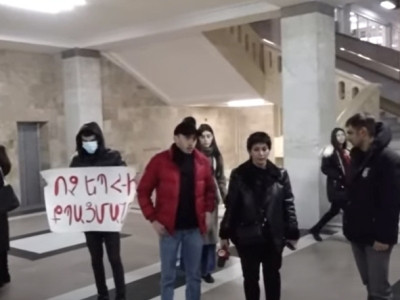 Yerevan State University electing new rector, protest being staged at main building
