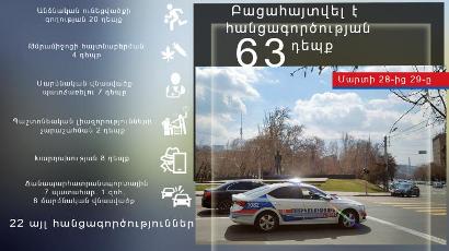 Մեկ օրում բացահայտվել է 63 հանցագործություն. անձի առեւանգում, բռնաբարություն, կենդանու նկատմամբ դաժան վերաբերմունք