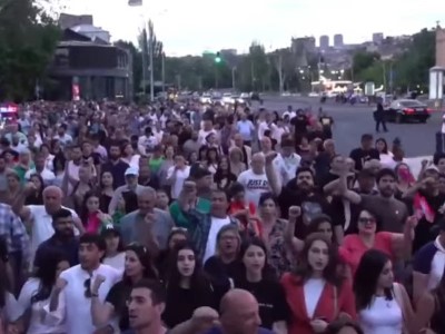 Resistance Movement supporters march through central streets of Yerevan