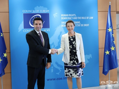 Armenia legislature speaker in Strasbourg, meets with CoE head
