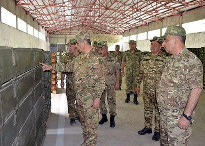 Azerbaijan defense minister inspects construction of military facilities in Artsakh’s Karvachar and Kashatagh
