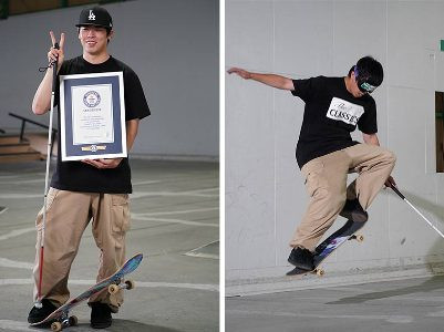 95% blind Japan skateboarder breaks 2 Guinness World Records