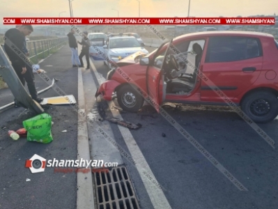 Երևանում 21-ամյա վարորդը KIA-ով Հյուսիս-հարավ ճանապարհին բախվել է երկաթե էլեկտրասյանը․ կա վիրավոր. shamshyan.com