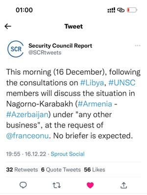 UN Security Council discusses situation in Nagorno-Karabakh