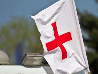 Patient from Stepanakert Republican Hospital accompanied by ICRC representatives is taken to Yerevan