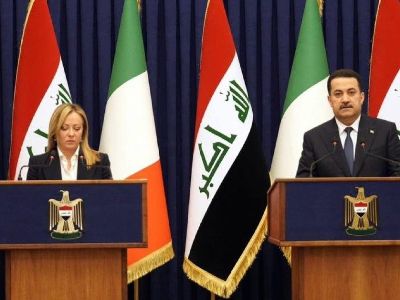 raqi and Italian PMs hang flag of Ireland at meeting in Baghdad