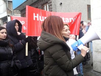 Women stage protest outside EU office in Armenia in support of Karabakh women, girls