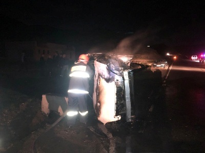 Car overturned and caught fire near Getap village, no casualties