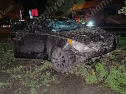 Երևանում Hyundai Sonata-ով կոտրել է երթևեկության նշանով ցուցանակն ու մոտ 100 մետրի ծառերը տապալելով առաջ ընթացել