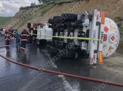 В Армении перевернулся газовоз