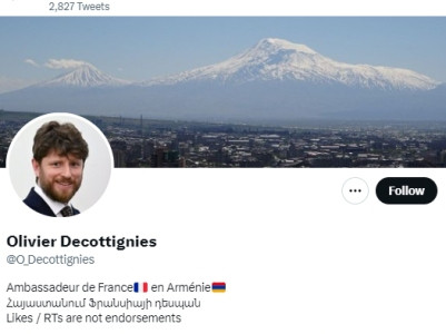 Новый посол Франции в Армении сменил фон в «Twitter»: он разместил фотографию горы Арарат