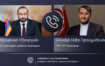 Mirzoyan tells Amir-Abdollahian importance of efforts aimed at preventing escalation of situation on Armenia border