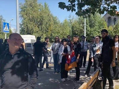 Young people march in Gyumri, calling on citizens to join nationwide strike