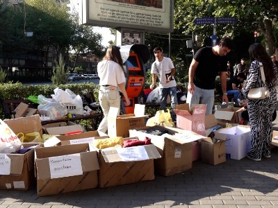 Aid is being collected in downtown Yerevan for forcibly displaced Karabakh residents