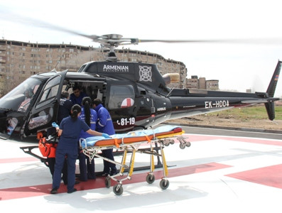 Medical team and supplies depart by helicopter for Stepanakert to aid explosion victims