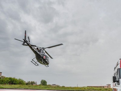 First helicopter carrying citizens affected by Stepanakert explosion lands in Armenia's Sisian