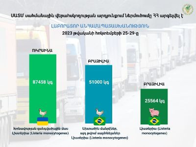 Инспекционный орган: Запрещен импорт в Армению партии мяса птицы и свинины из Бразилии и Украины