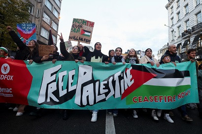 Some 21,000 people took part in a pro-Palestinian march in Brussels