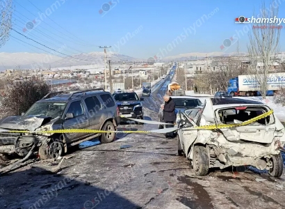 Մերկասառույցի պատճառով Ձորաղբյուր-Աբովյան ճանապարհին բախվել են Nissan-ը և Hyundai-ն. կան վիրավորներ
