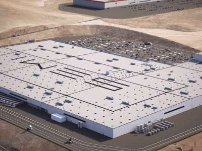 Tesla показала рендер будущего завода по производству электрогрузовиков Semi
