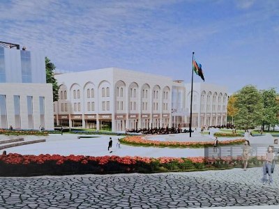 Azerbaijani museum, mosque, square in Karabakh's Shushi at area of destroyed Armenian Genocide monument