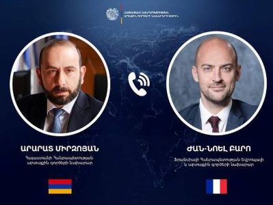 Արարատ Միրզոյանը Ժան-Նոել Բարոյի հետ հեռախոսազրույցում խոսել է «Խաղաղության համաձայնագրի» կնքման կարևորության մասին