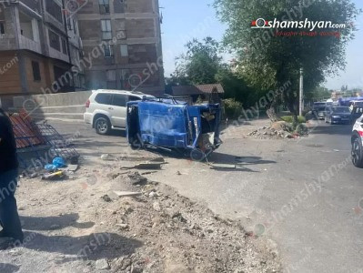 Երևանում բախվել են «Nissan X-Trail»-ն ու «ՎԱԶ 2104»-ը. վերջինս կողաշրջվել է. կա վիրավոր