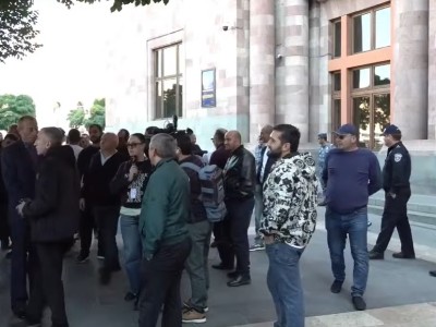 Armenia truckers staging protest outside government building