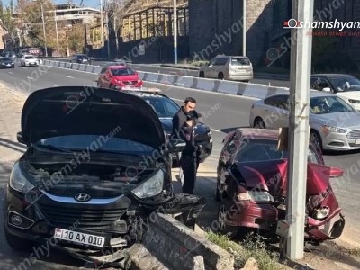 «Վենեցիա»–ի դիմաց բախվել են Hyundai-ն ու «Լադա»-ն․ վերջինս բախվել է սյանը, իսկ Hyundai-ն՝ արգելապատնեշին․ կա վիրավոր