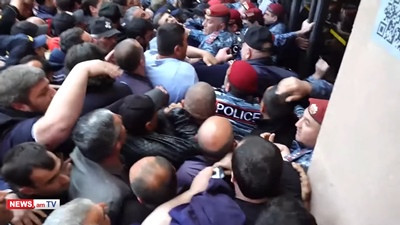 Peaceful protesters surround City Hall of Yerevan