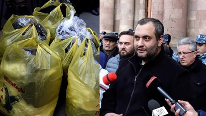 Բողոքող առևտրականները տոպրակներով շորեր են բերել կառավարության դիմաց