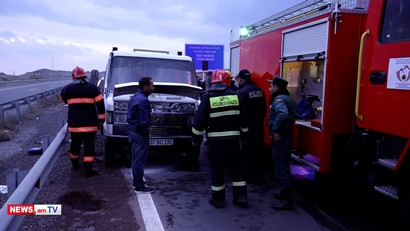 Երևան-Գյումրի ճանապարհին էվակուատորում հրդեհ է բռնկվել