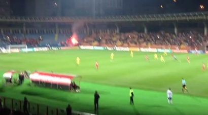 Romanian fans lit up flares in Yerevan’s Republican Stadium