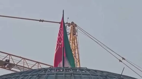 The red banner of revenge was raised above the dome of Imam Khomeini’s Mosalla in Iran