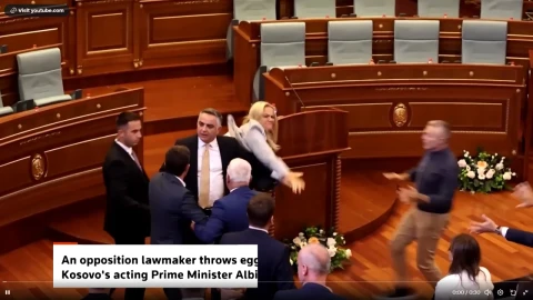 В Косово депутат сорвала заседание парламента, забросав премьер-министра яйцами