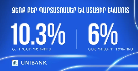 Յունիբանկը թողարկել է 10,3% և 6% արժեկտրոնային եկամտաբերությամբ դրամային և դոլարային պարտատոմսեր