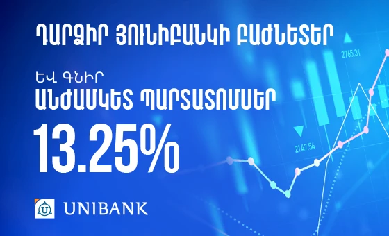 Յունիբանկն իր բաժնետերերի համար թողարկել է անժամկետ պարտատոմսեր՝ 13.25% եկամտաբերությամբ
