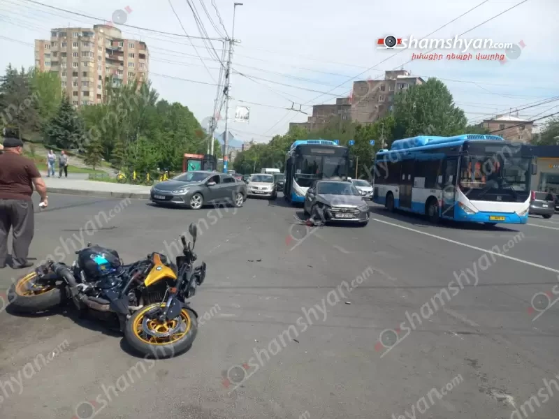 Գայի պողոտայում բախվել են թիվ 15 ավտոբուսը, Hyundai-ն և BMW մոտոցիկլը․ մոտոցիկլավարը տեղափոխվել է հիվանդանոց