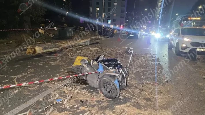 В Ереване сгнившее дерево вырвало с корнем и упало на иностранца на мопеде: последний скончался на месте