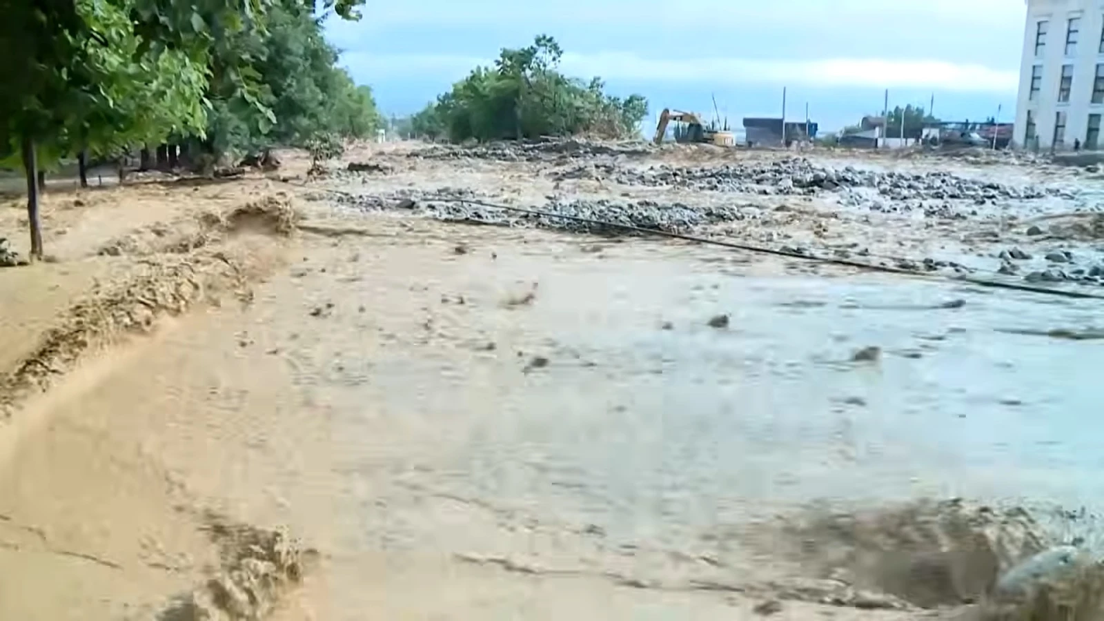 Мощные ливни вызвали наводнение в Телави в Грузии: вода затопила улицы и дома
